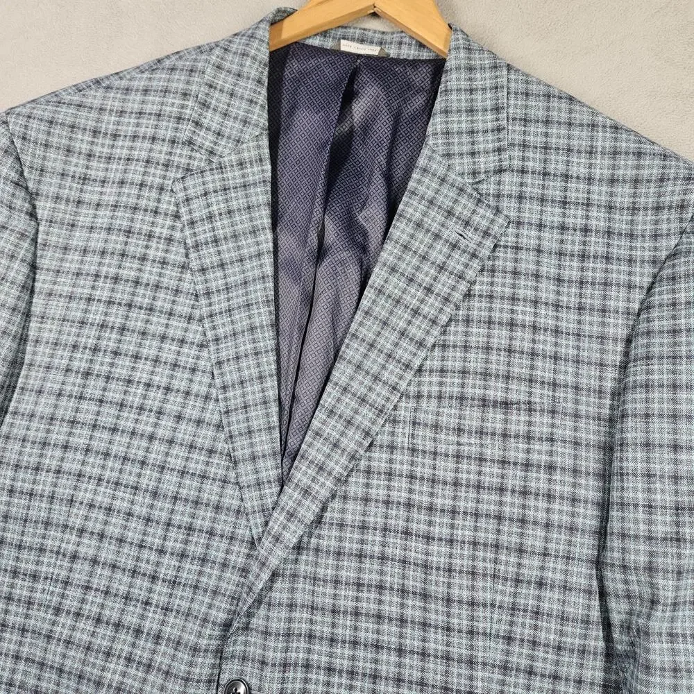 Oak Hill Blazer Mens 3XLT 54-56 Blue Plaid Sport Coat Big and Tall 2 Button Prep